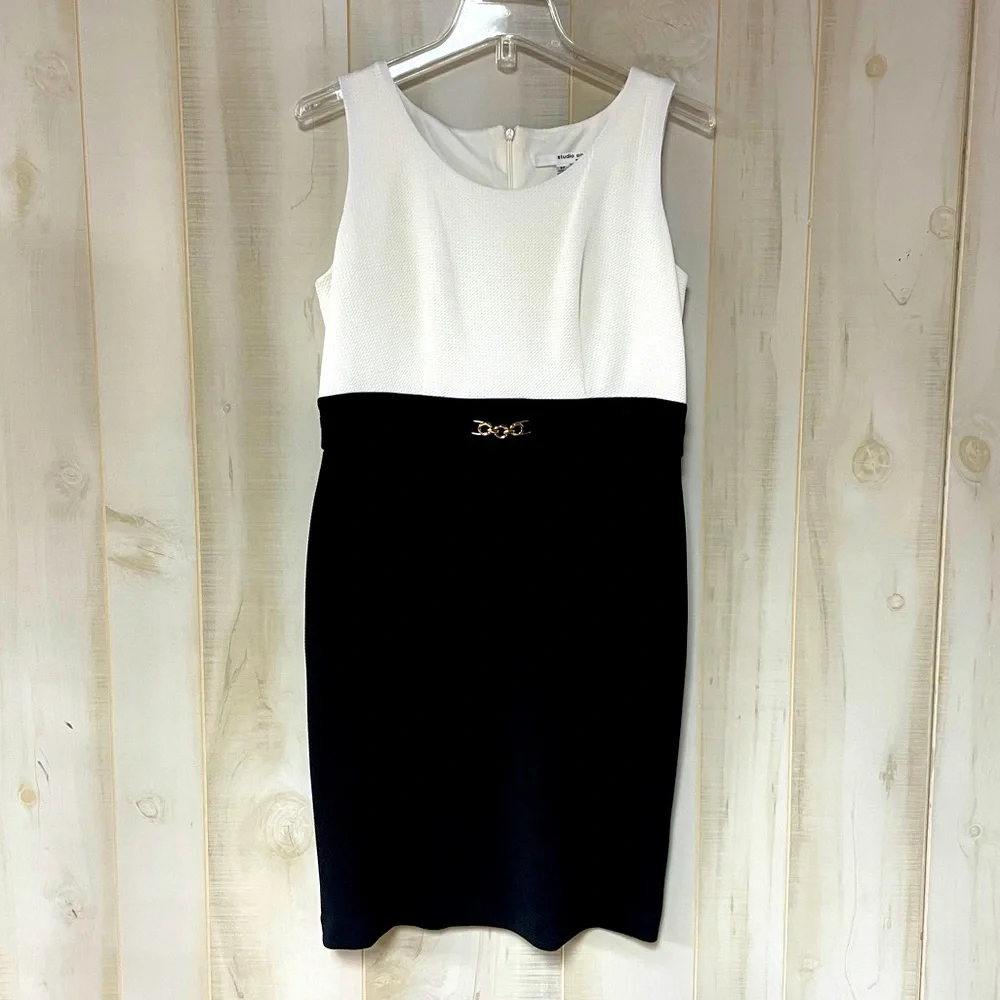 Studio One Black White Houndstooth Jacket Dress Set Sz 8P - Picture 3 of 9